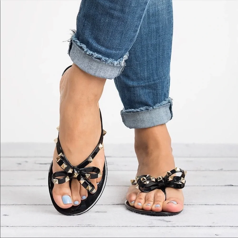 Black Jelly Open Toe Slip On Sandal - Picture 4 of 5